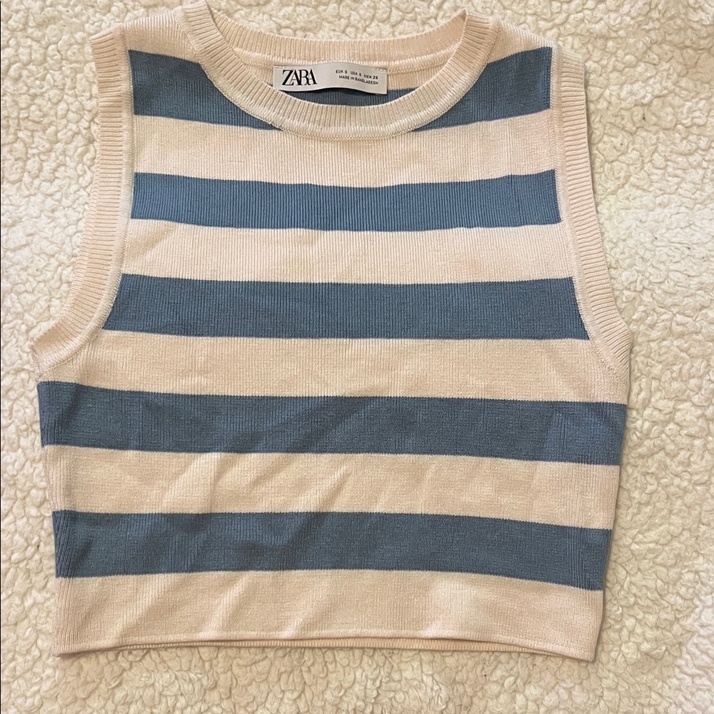Zara Blue and Cream Striped Tank Top